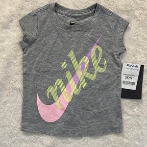 Nike Kids Gray Tee with Pink and Yellow Logo
